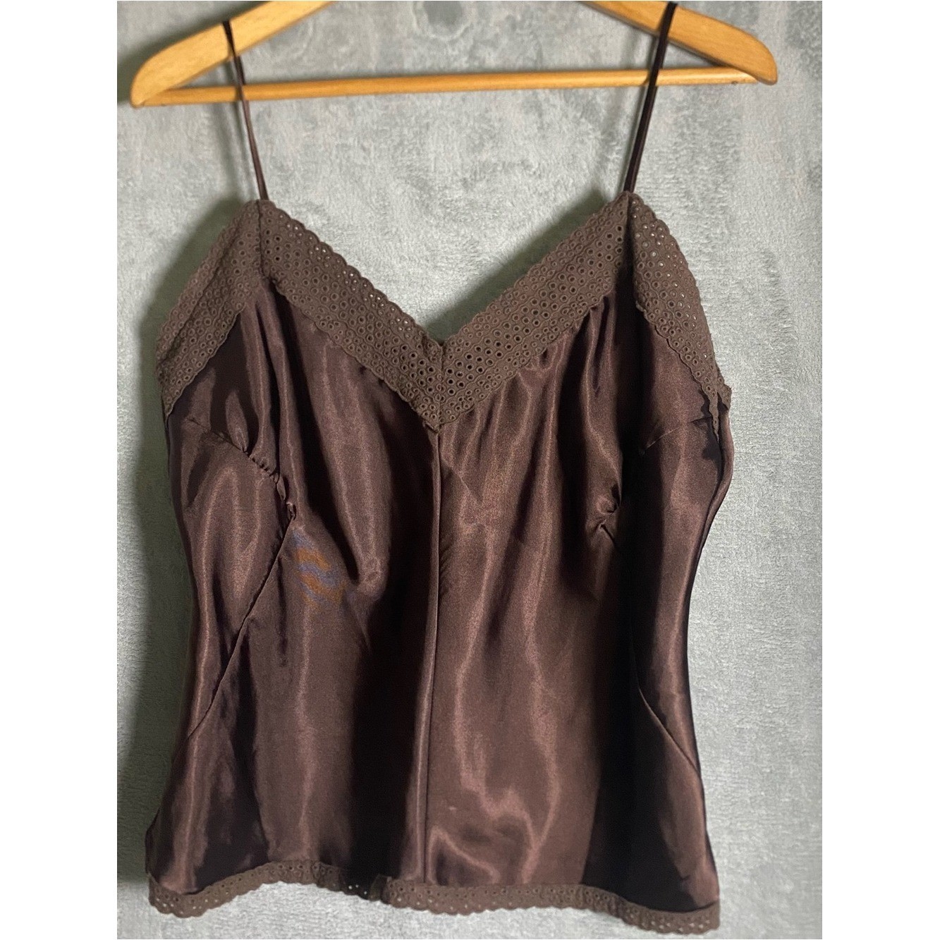 Axcess Brown Lace trim Satin Cami Top size 14 y2k going out top