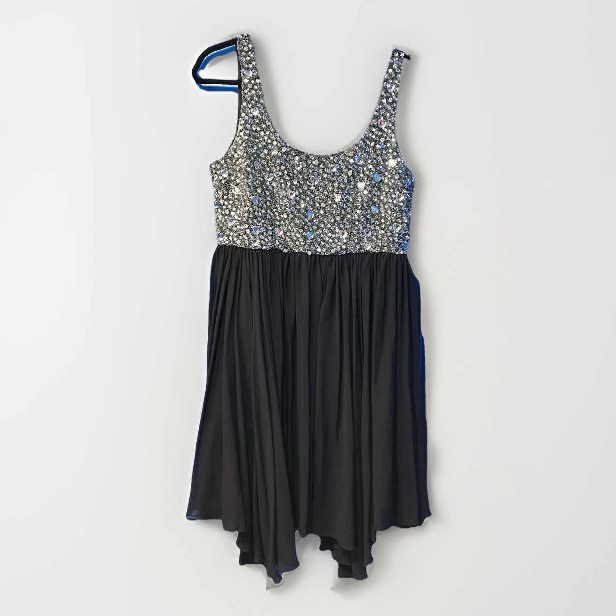 Vintage 90s Style Black Silver Sequin Diamonte Cocktail Mini Dress Sz 10 approx