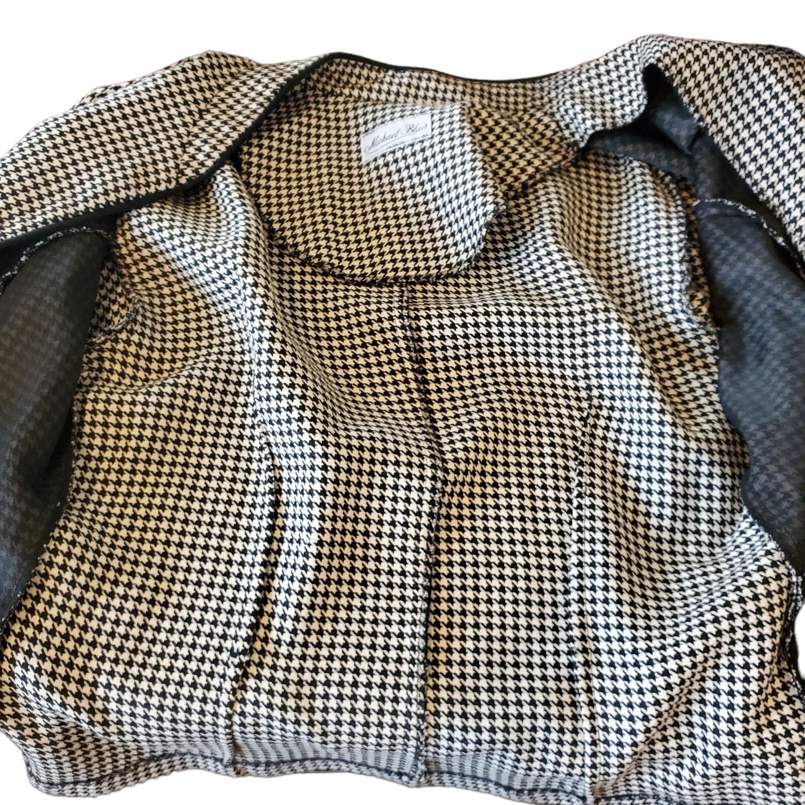 Vintage 90s Black Houndstooth Double Breasted Blazer Classic Unstructured Sz S/M