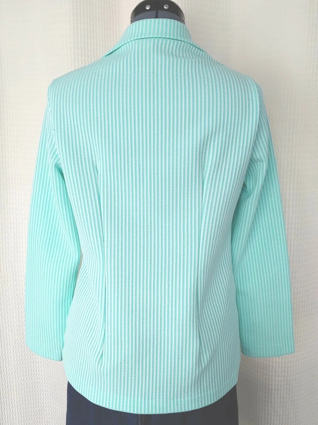 Vintage Unbranded Mint Green & White Striped Unlined Jacket Size 10