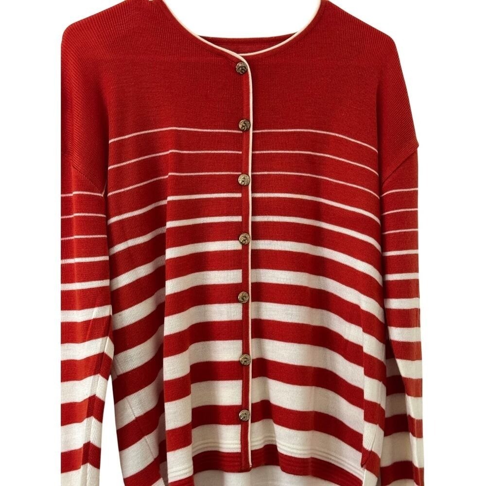 Retro Yacht Club Style Rust & Ivory Graduated Stripe Knit Pullover Size XL