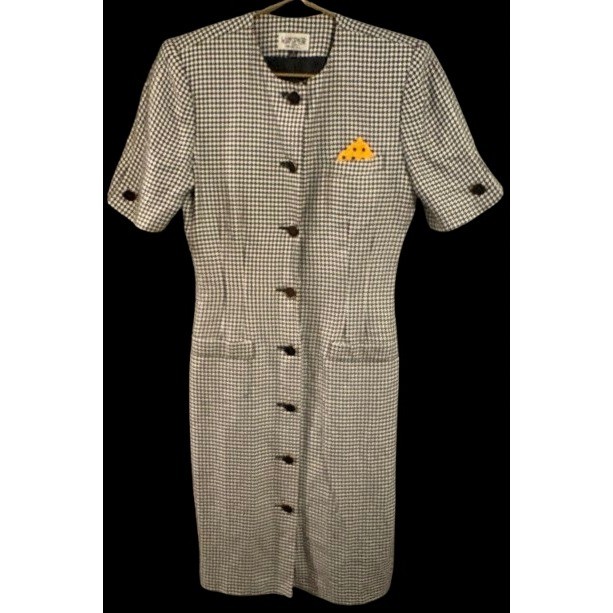 Kasper for ASL Vintage Houndstooth Sheath Dress Black White Button Front Size 6