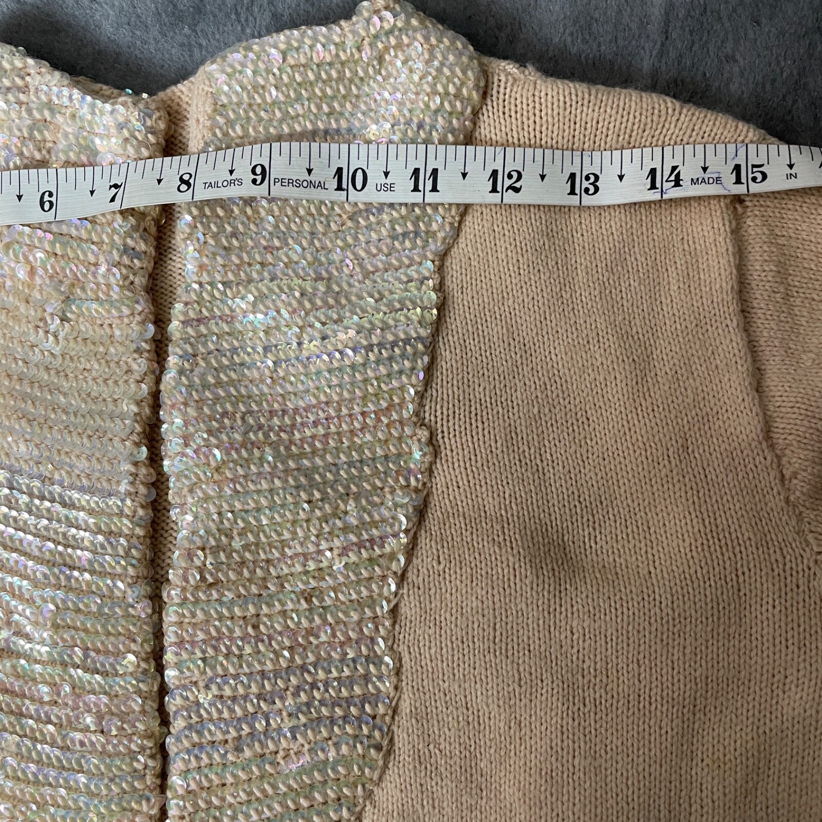 VTG Artisan Made Cardigan Sweater Womens S/M Beige Sequins Hand Knit