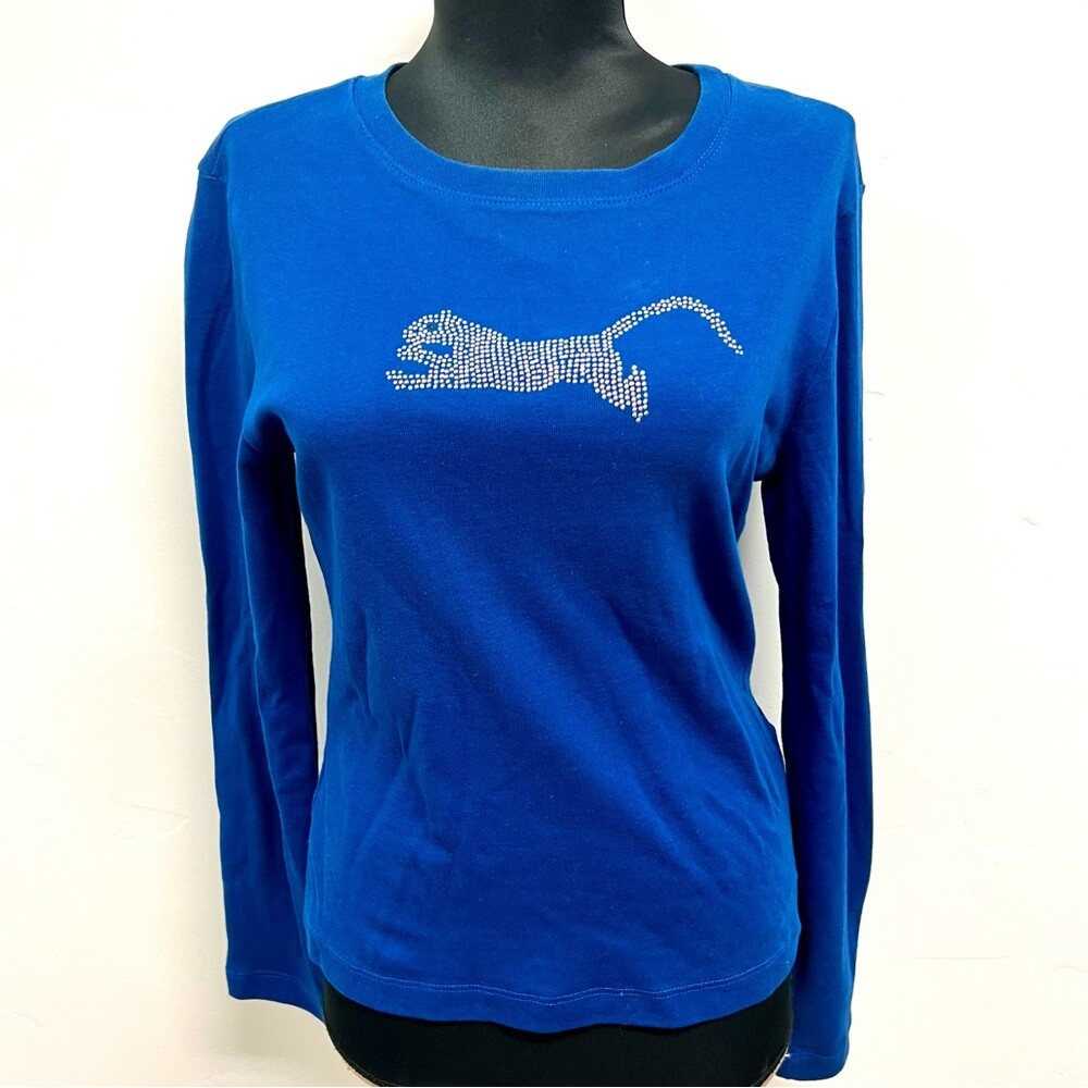 NWOT eyeshadow blue top with bling cat sz L vintage Y2K Long sleeves 100% Cotton