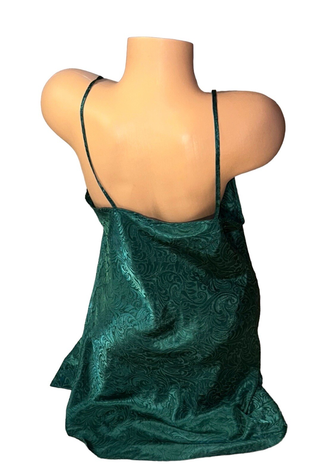 Romantic Moods Green Shiny Embossed Paisley Satin Nightie Slip Dress Nightgown L