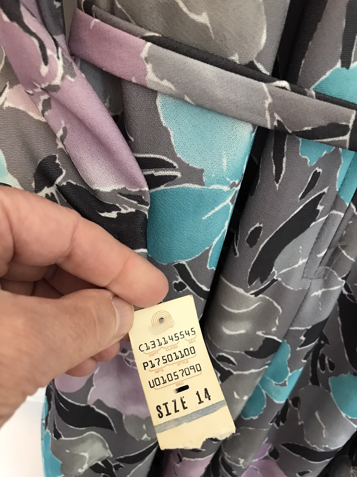 Vintage Dress 80s Floral Shift Signor California New w/Tags NWT Gray Purple Blue