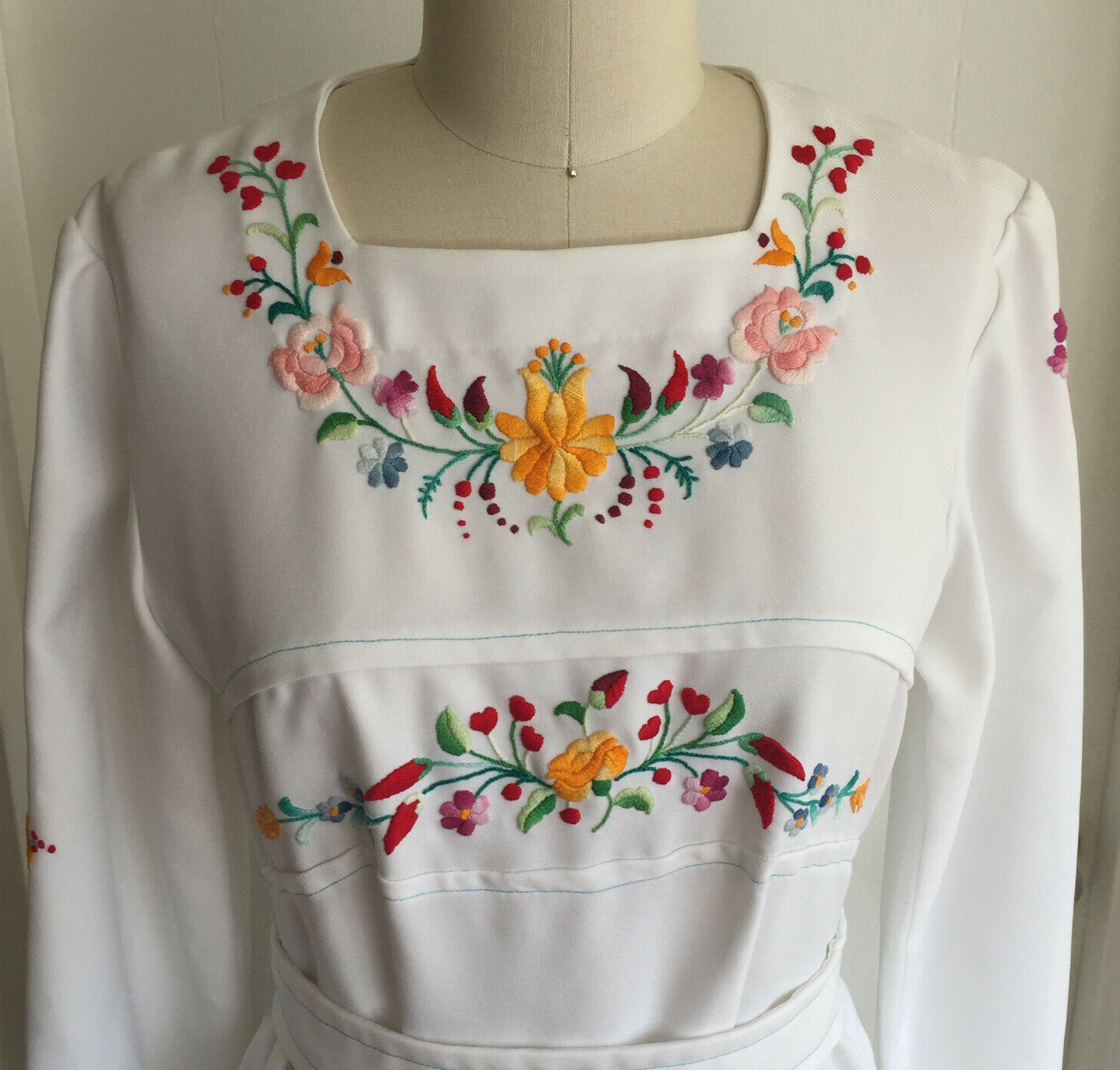 Vtg 1980s Hungarian Emroidered Kalocsa Evening Gown Dress Folk Bohemian Chic S M