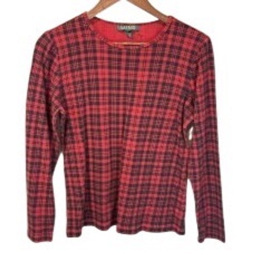 Vintage Lauren Ralph Lauren 100% Cotton Red Black Plaid Long Sleeve Shirt Large