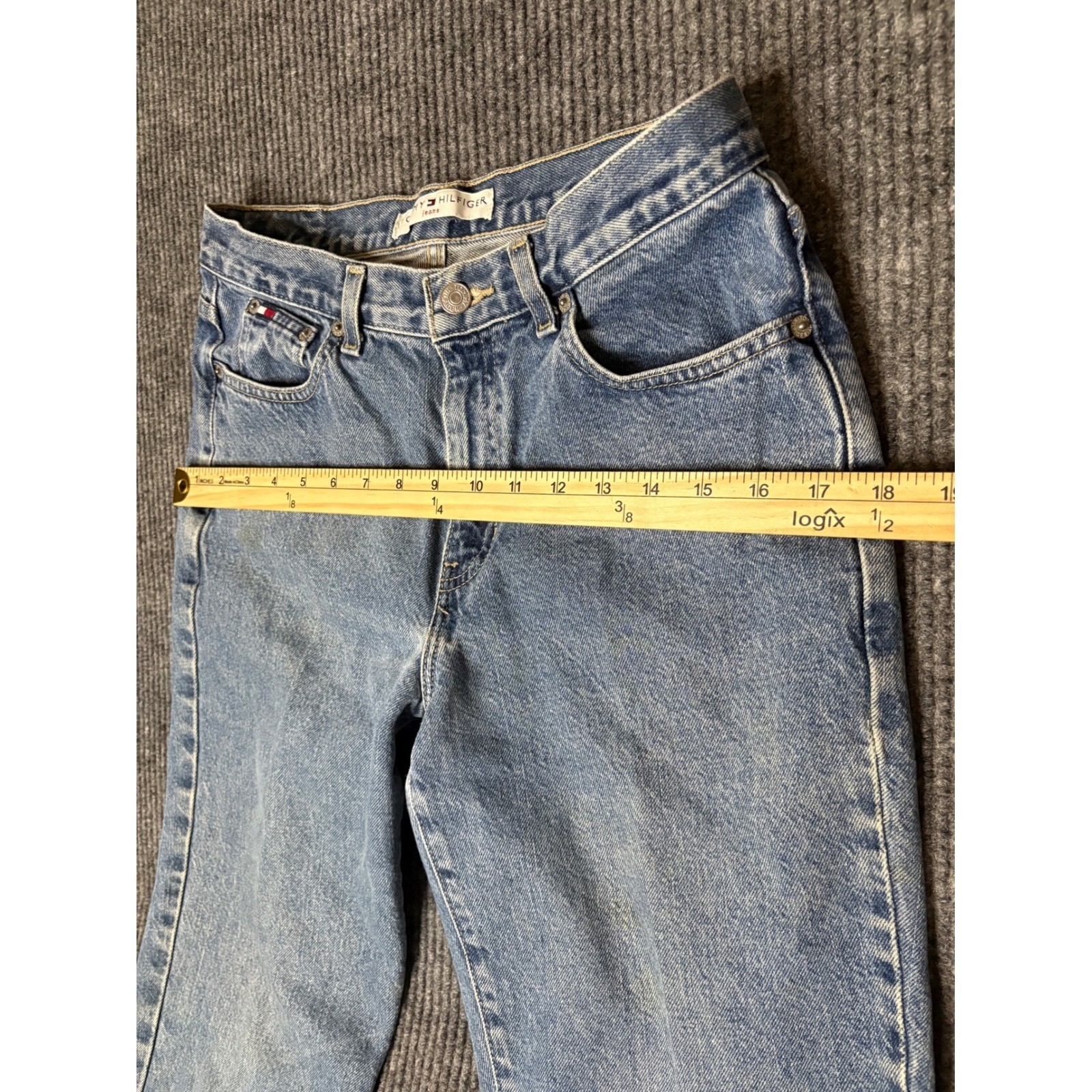 VTG Tommy Hilfiger Jeans Light Wash Flag Pocket Baggy Straight 90s Y2K Size 6