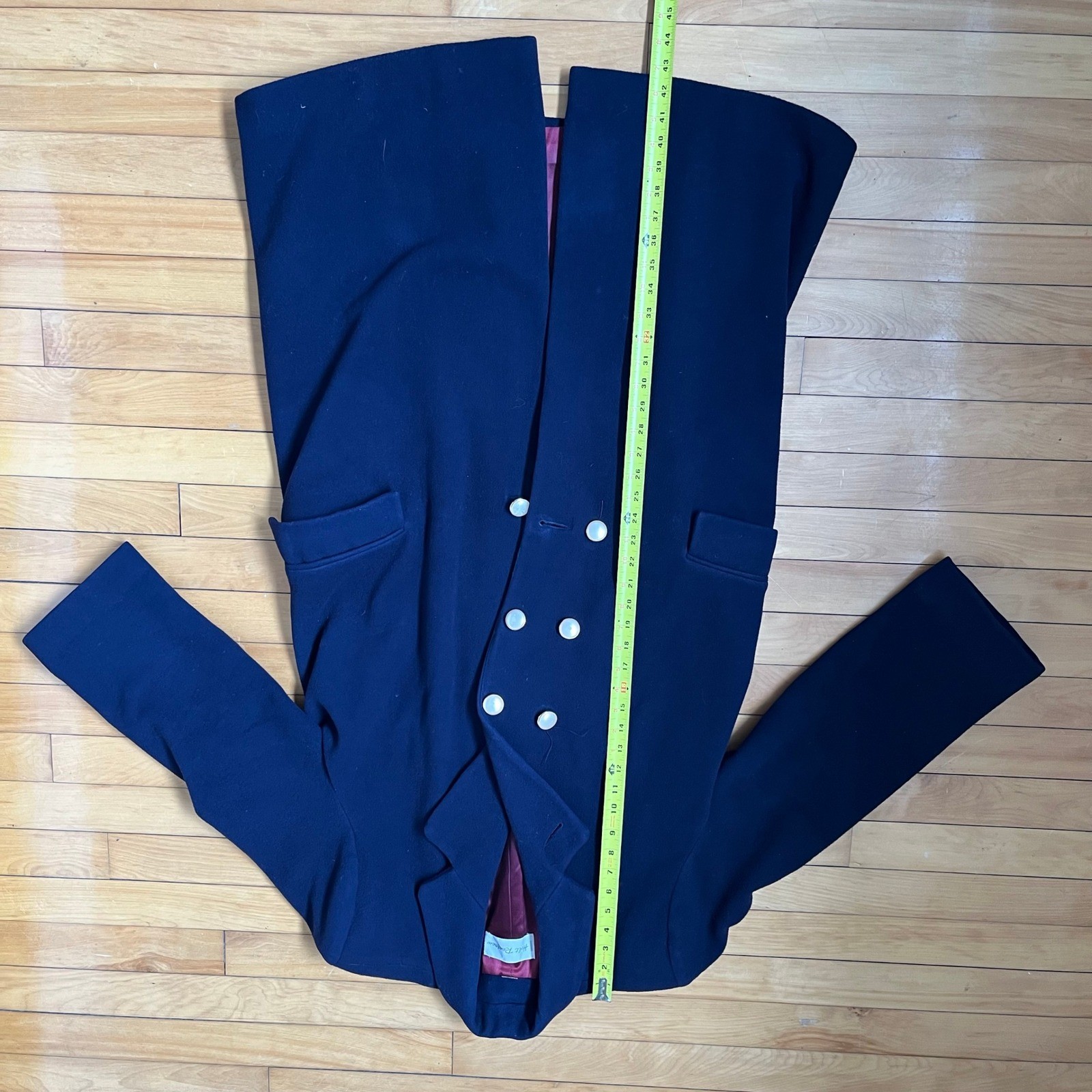 Holt Renfrew Vintage Navy Blue Women Virgin Wool Trench Coat Overcoat Size 7/8