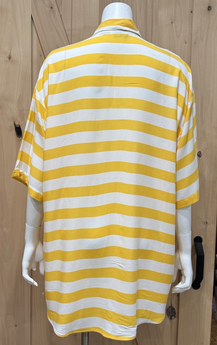 Krazy Kat Women’s Button Down Shirt Yellow White Stripe Short Sleeve 22/24