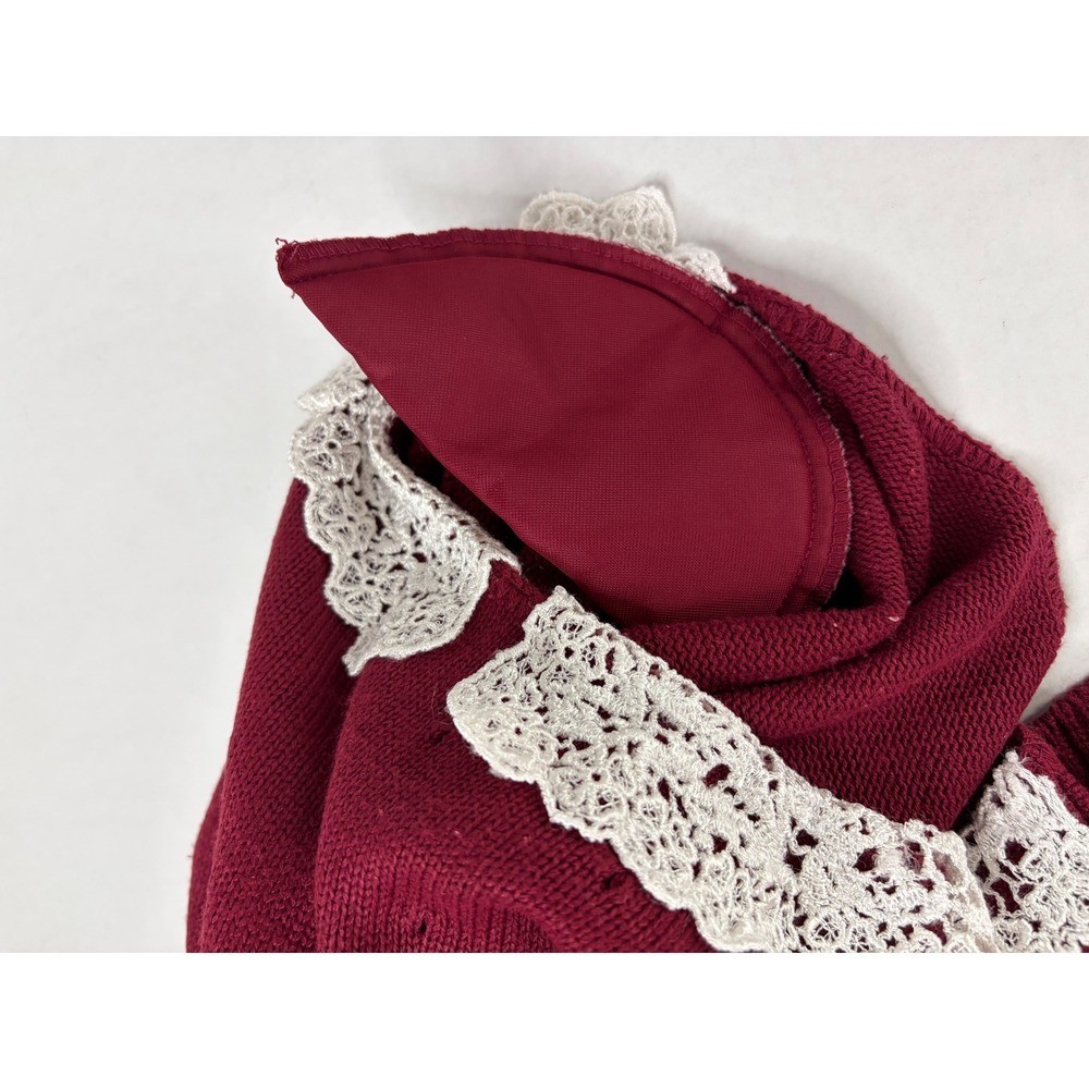 Vintage Burgundy Knit Short Sleeve Sweater Floral Lace Collar Cottagecore Top