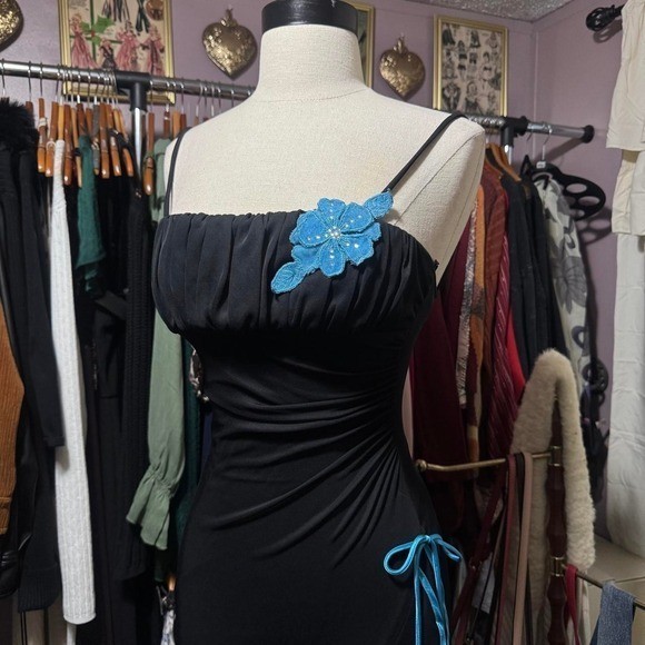 Y2K vintage Black Ruffle Mermaid Maxi Dress