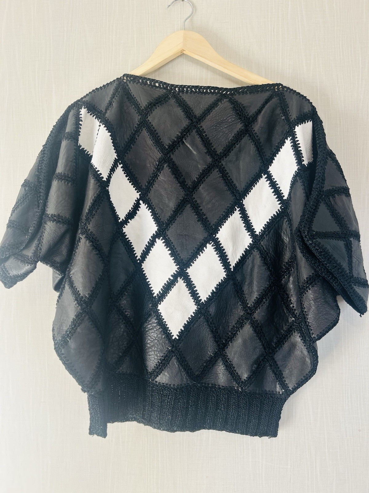 1970s Black And White Leather Pact work Top Size, S.