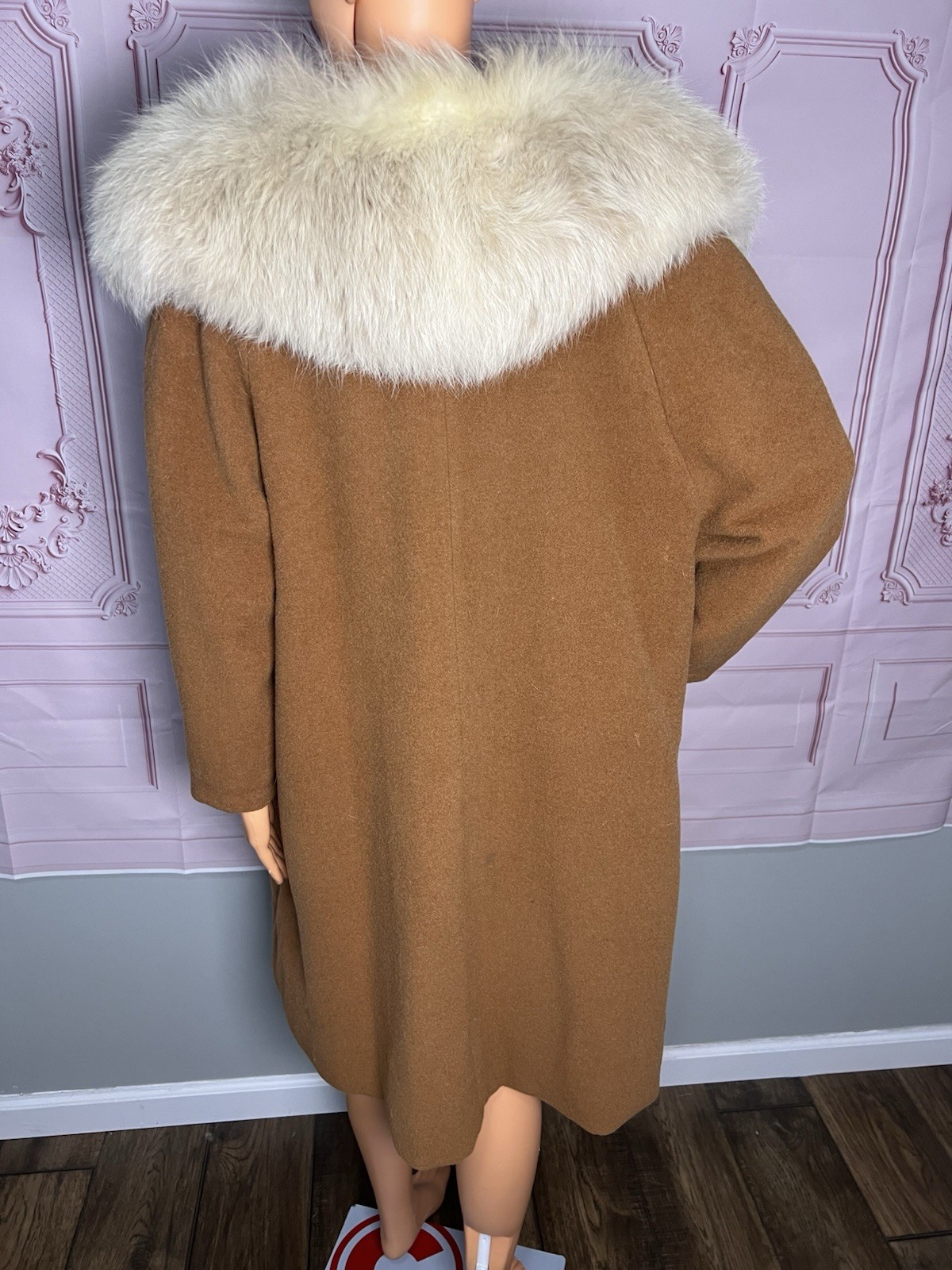 Vintage 1950s/1970s Wool and Fox Fur Coat One Button Loose Fit Has Pockets