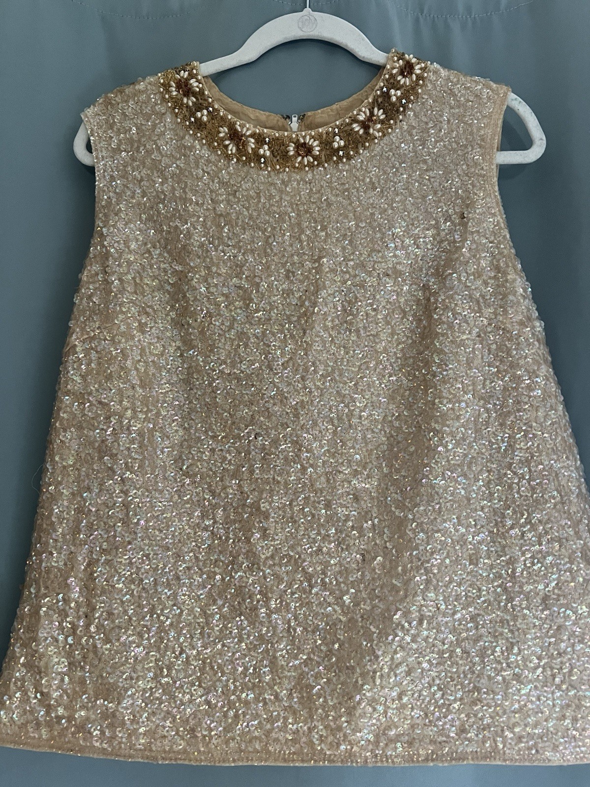 Vintage 60’s Valentina Ltd Beaded Sequin Shell Top Iridescent Cocktail Shimmer M