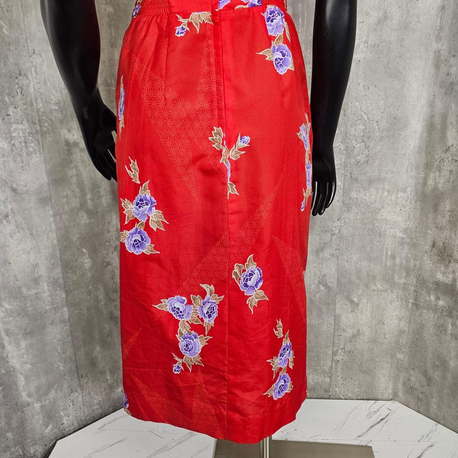 Vintage Paradise Hawaii Red Floral Hawaiian Sarong Dress Talon Zip Pinup Tiki