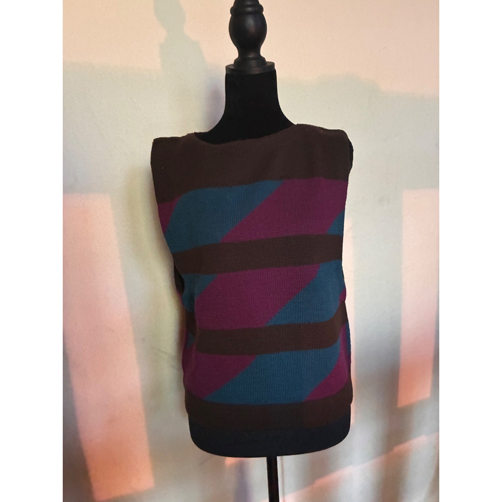 Unbranded Vintage Knit Sweater Vest Women M Brown Teal Purple Excellent Retro