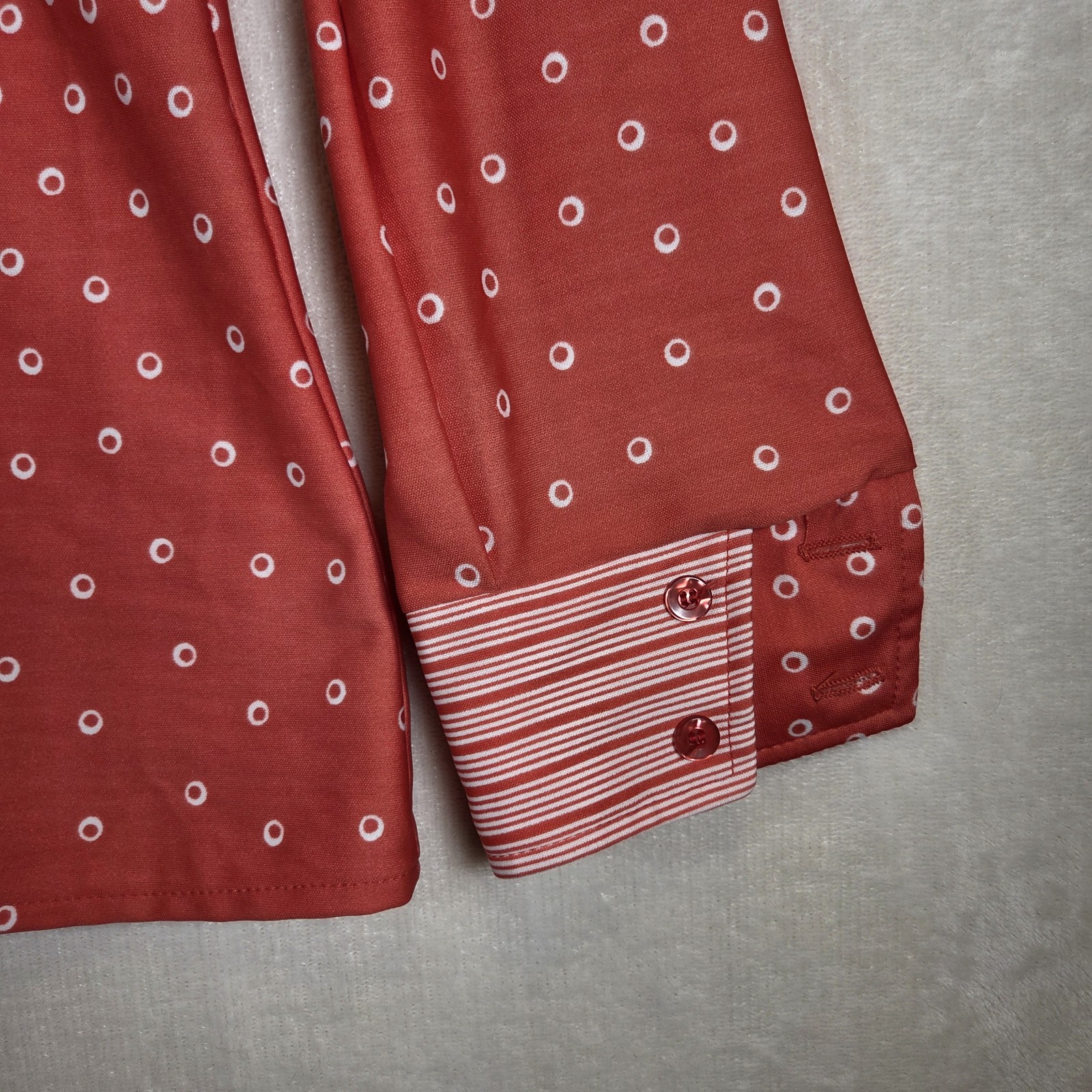 VTG 70s Jantzen Geometric Dots & Stripes Shirt Womens 8 Orange Polyester Disco