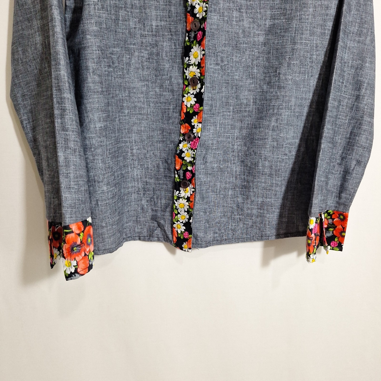Vintage 70s Chambray Western Shirt Women S Floral Contrast Yoke Cotton Cowgirl