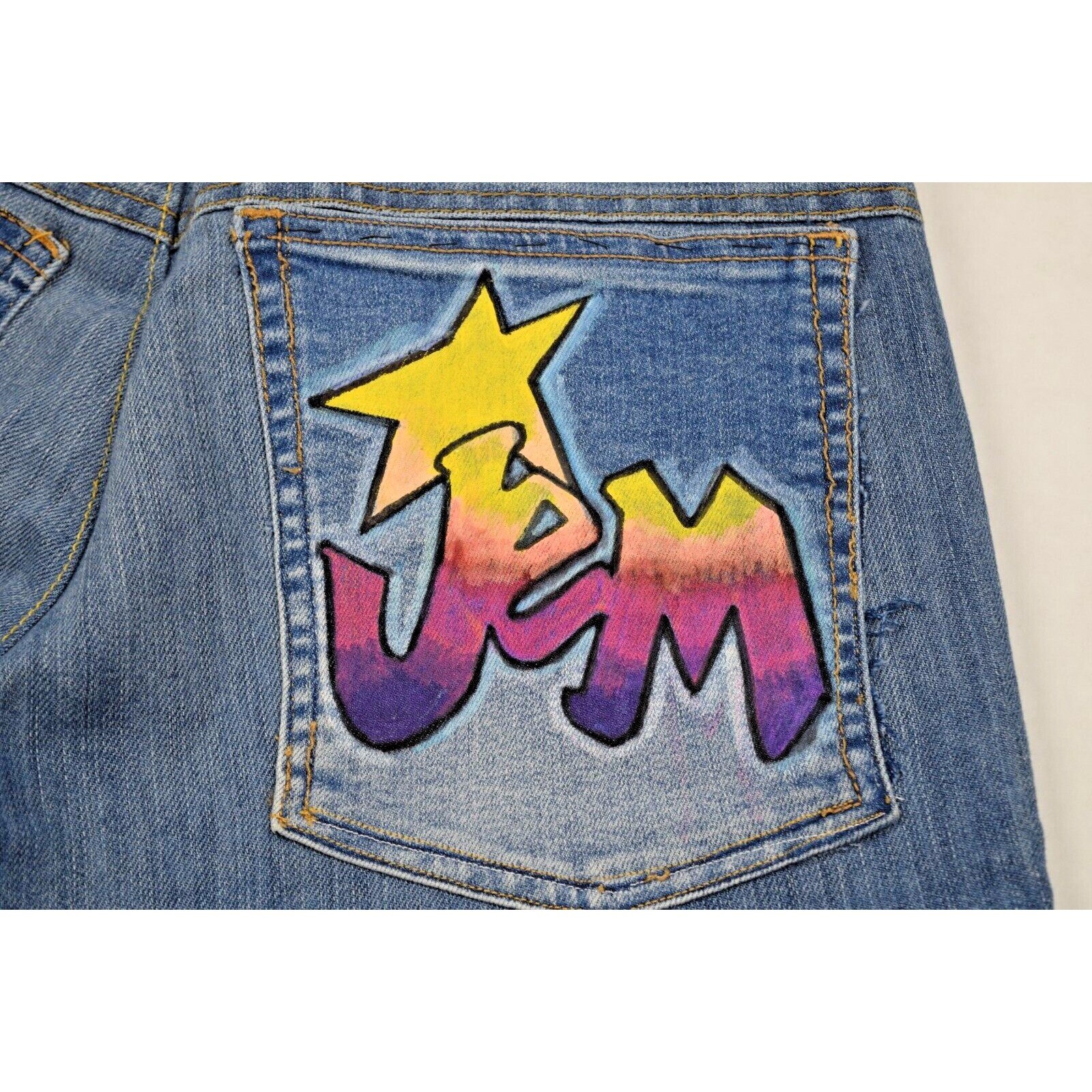 Vintage Hand Painted Jeans Jem TV Misfits Band Size 28 x 31 S/M 00s Orsay Jeans