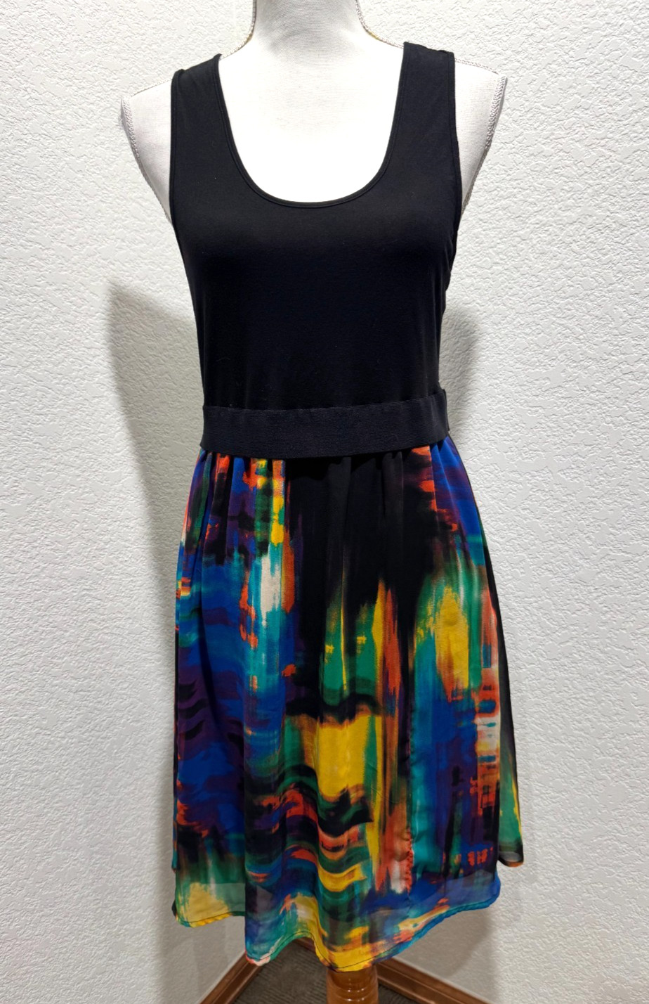 Vintage 80s Vicky Tiel Sleeveless Tank Dress 6 Sheer Abstract Skirt MOD Grunge