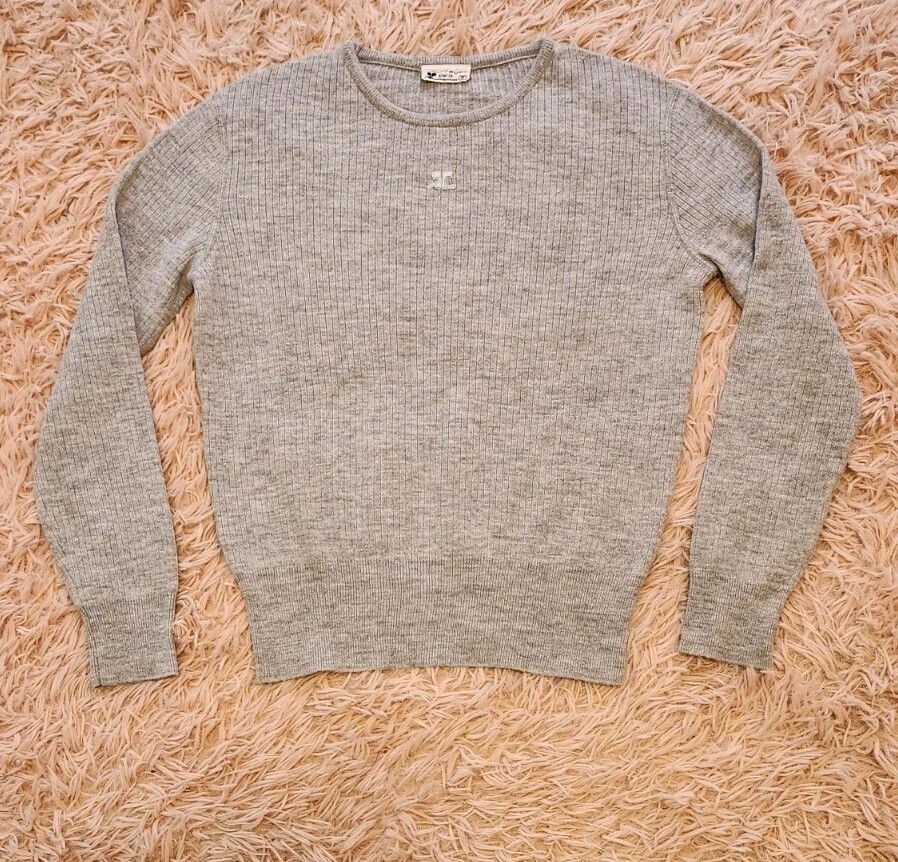 COURREGES Vintage 1970’s Logo Ribbed Sweater Gray S
