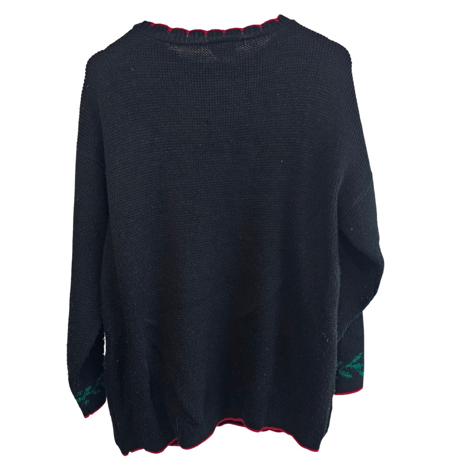 Vintage Christmas Sweater Women Size 1X Black Red Embroidered Ornaments Holiday