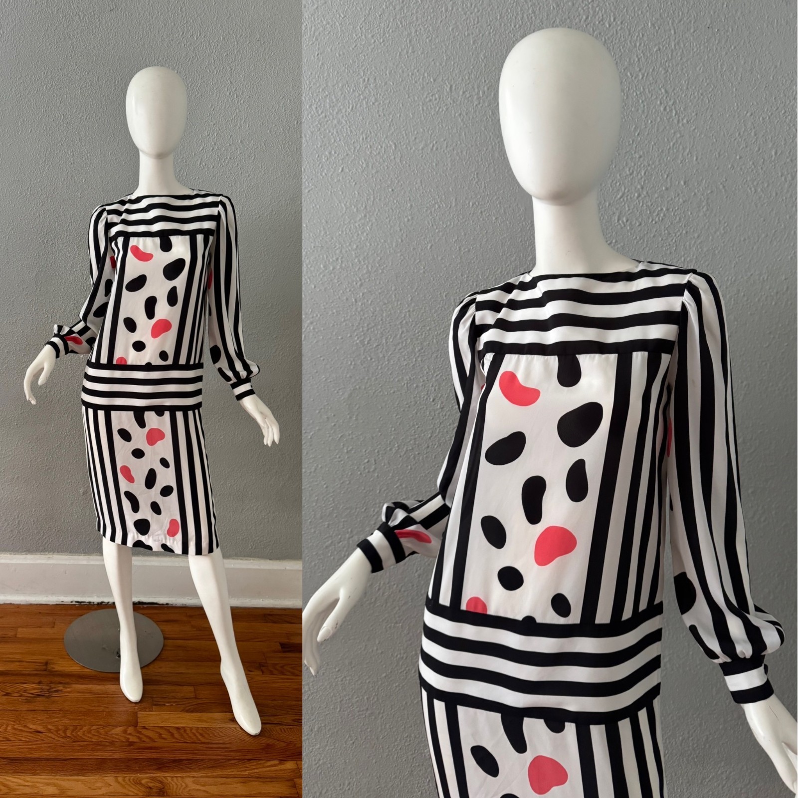 Vintage 80s Bold Abstract Long Sleeve MOD Shift Dress S