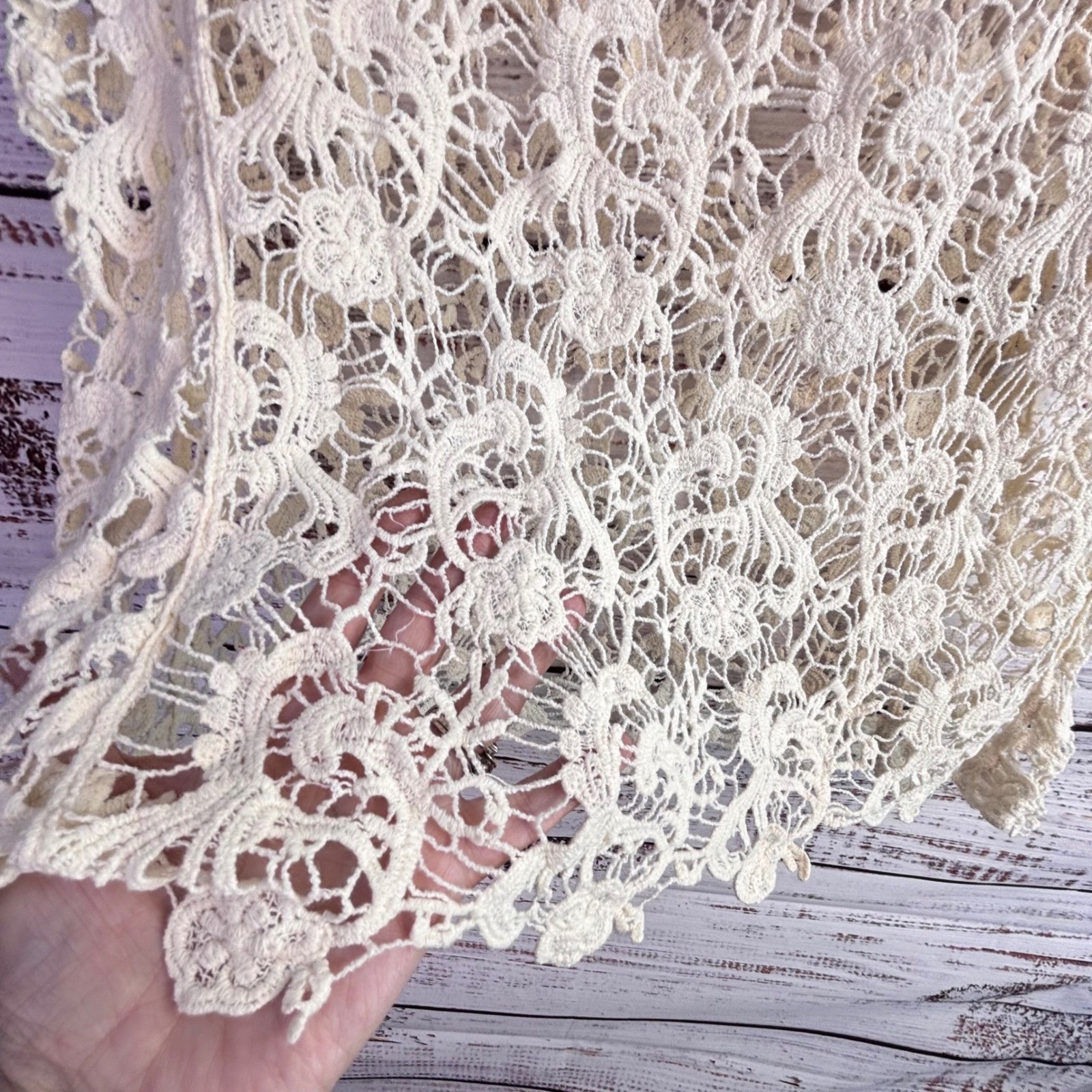 Vintage Crochet Top M Cream 100% Cotton Cottagecore Boho Romantic Shabby Chic
