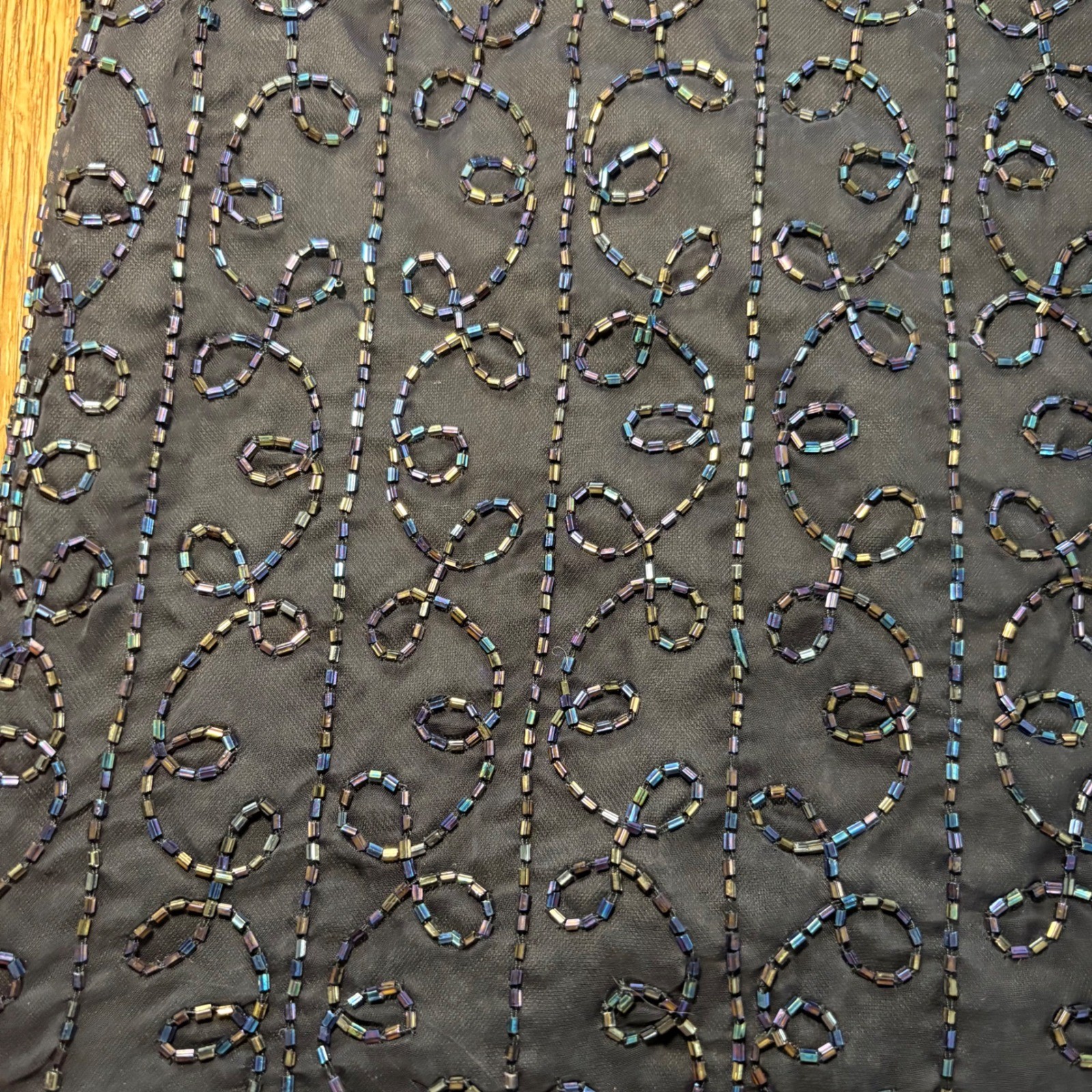 VTG 90s Sweet Sue Beaded 100% Silk Vest Black Iridescent Womens M Whimsigoth