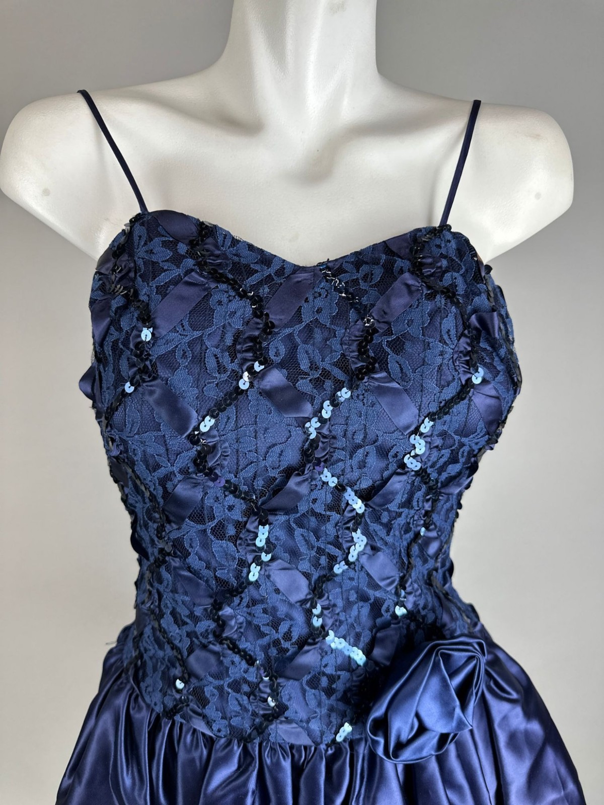 Vintage 80s Sequin Bubble Dress Mini Party Blue Purple Glam Disco New Wave Sz 1