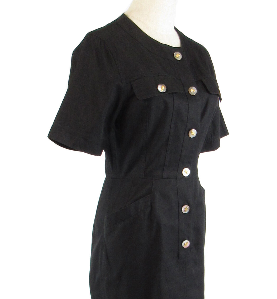 Black 100% cotton SALVATORE FERRAGAMO short sleeve vintage dress 6 M