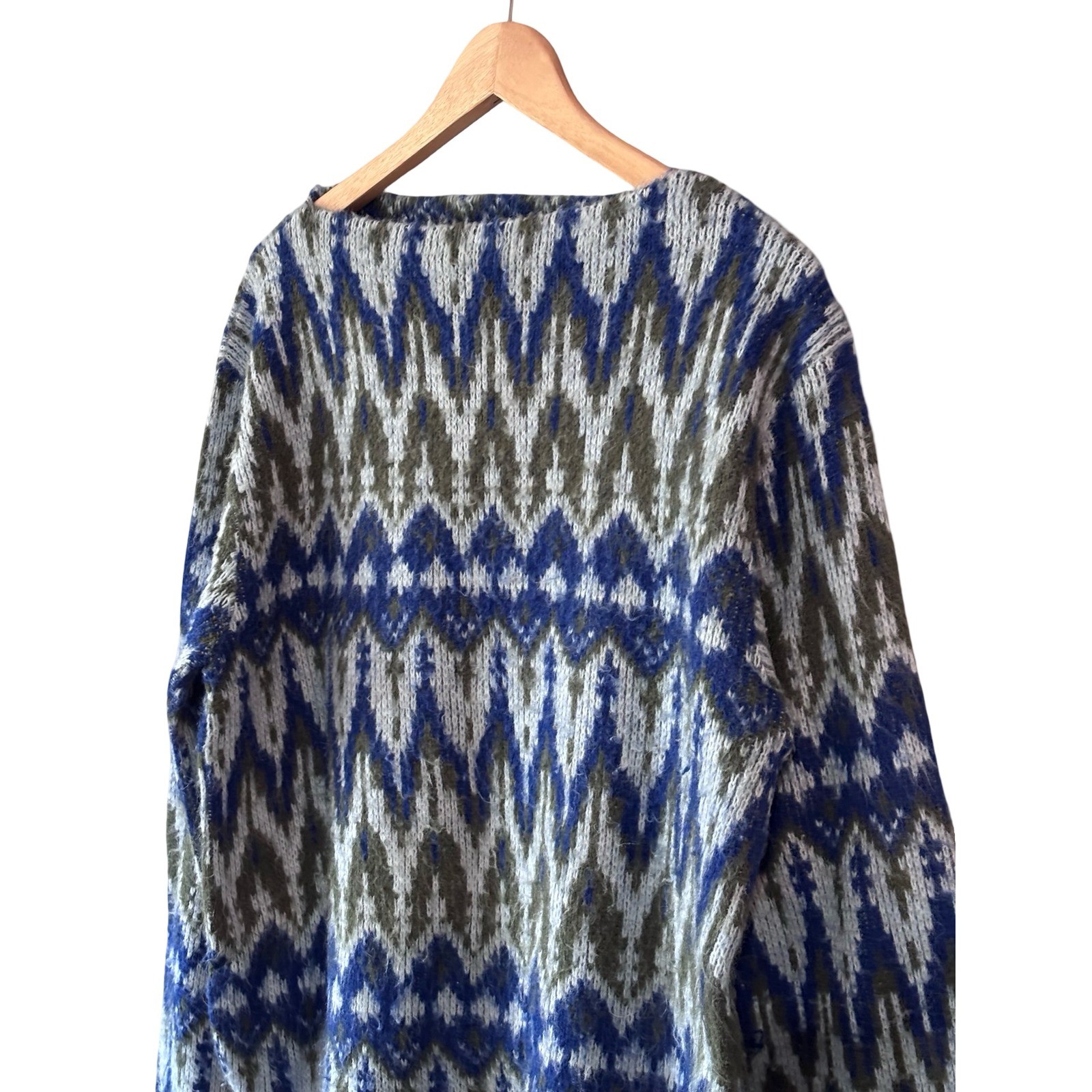 Vintage McGregor Knutun Sweater 46 Blue Olive Fair Isle Acrylic Knit USA