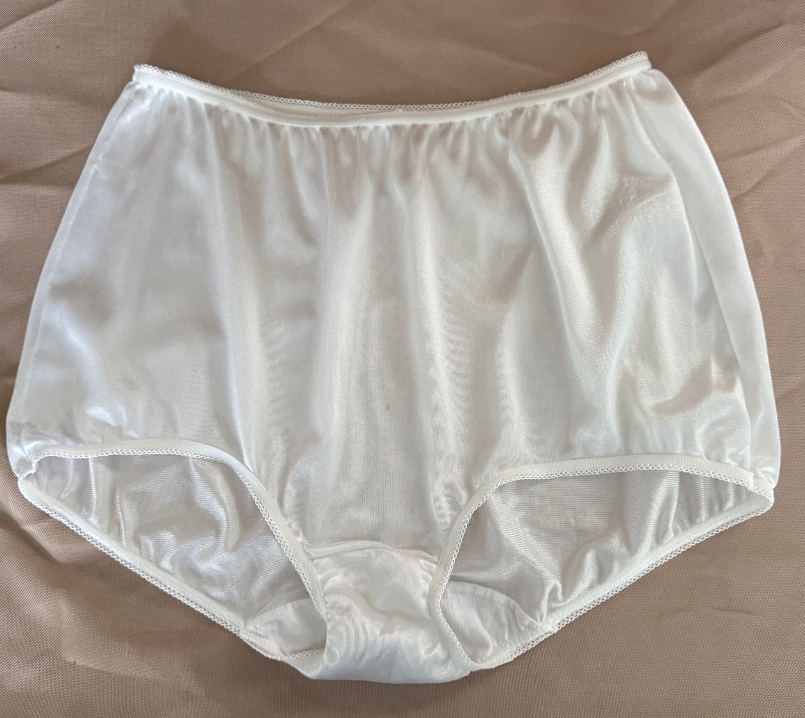 VTG Underscore White Ultra Sheer Nylon Hi-Waist Granny Sissy Panties Briefs 7 L