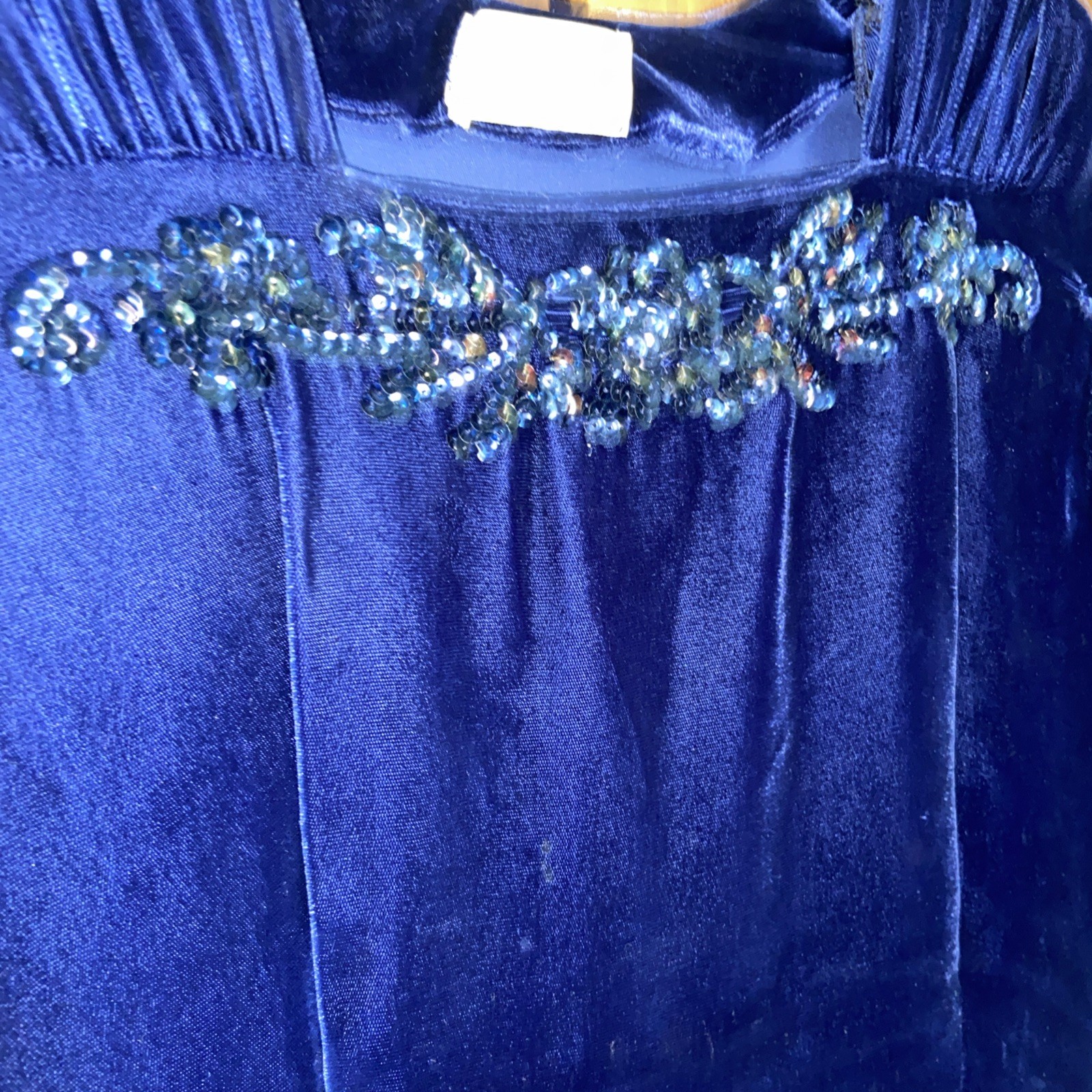Vintage Fleurette Fashions Dress Velvet Blue Sequins 1930’s? Small?