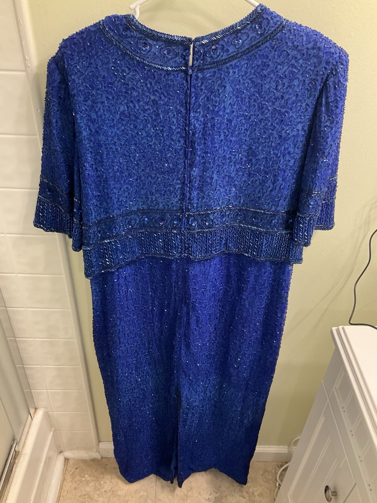 Vintage Laurence Kazar 100% silk cobalt blue heavy beaded cocktail dress size 1X