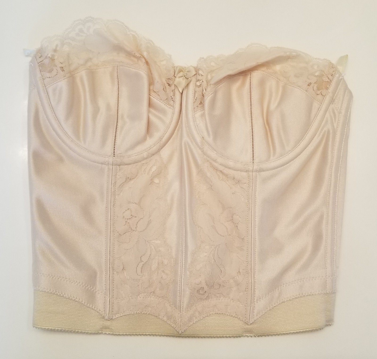 Lilyette 34C Corset Bustier Beige Unpadded Underwire Lace Trim Style 839 Vtg