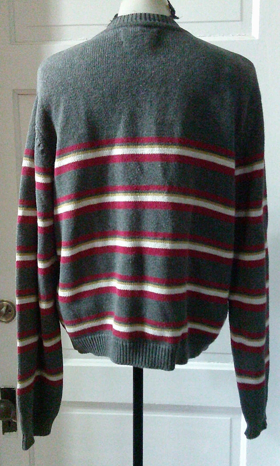 90’s AMERICAN EAGLE Gray Red Stripe Button Up Cardigan Sweater L