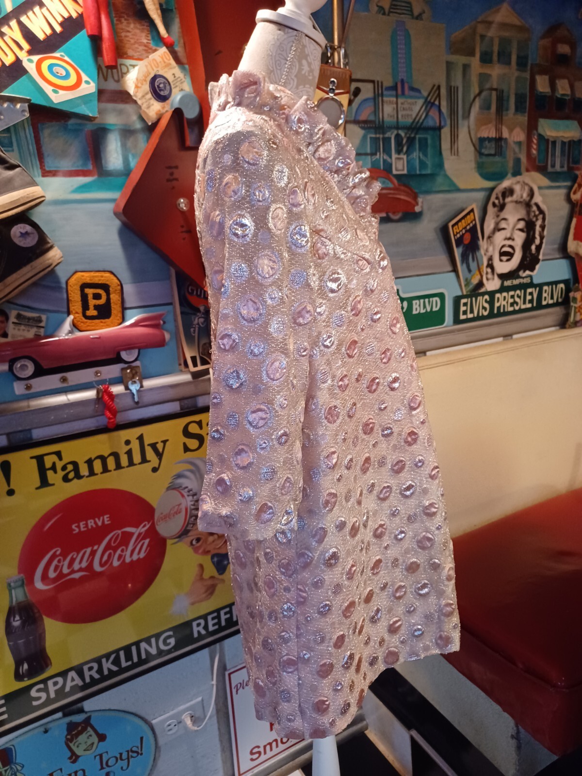 True VTG Mid-century 1960s A Line Swing GoGo Mini Dress Metallic MCM MOD Shift M