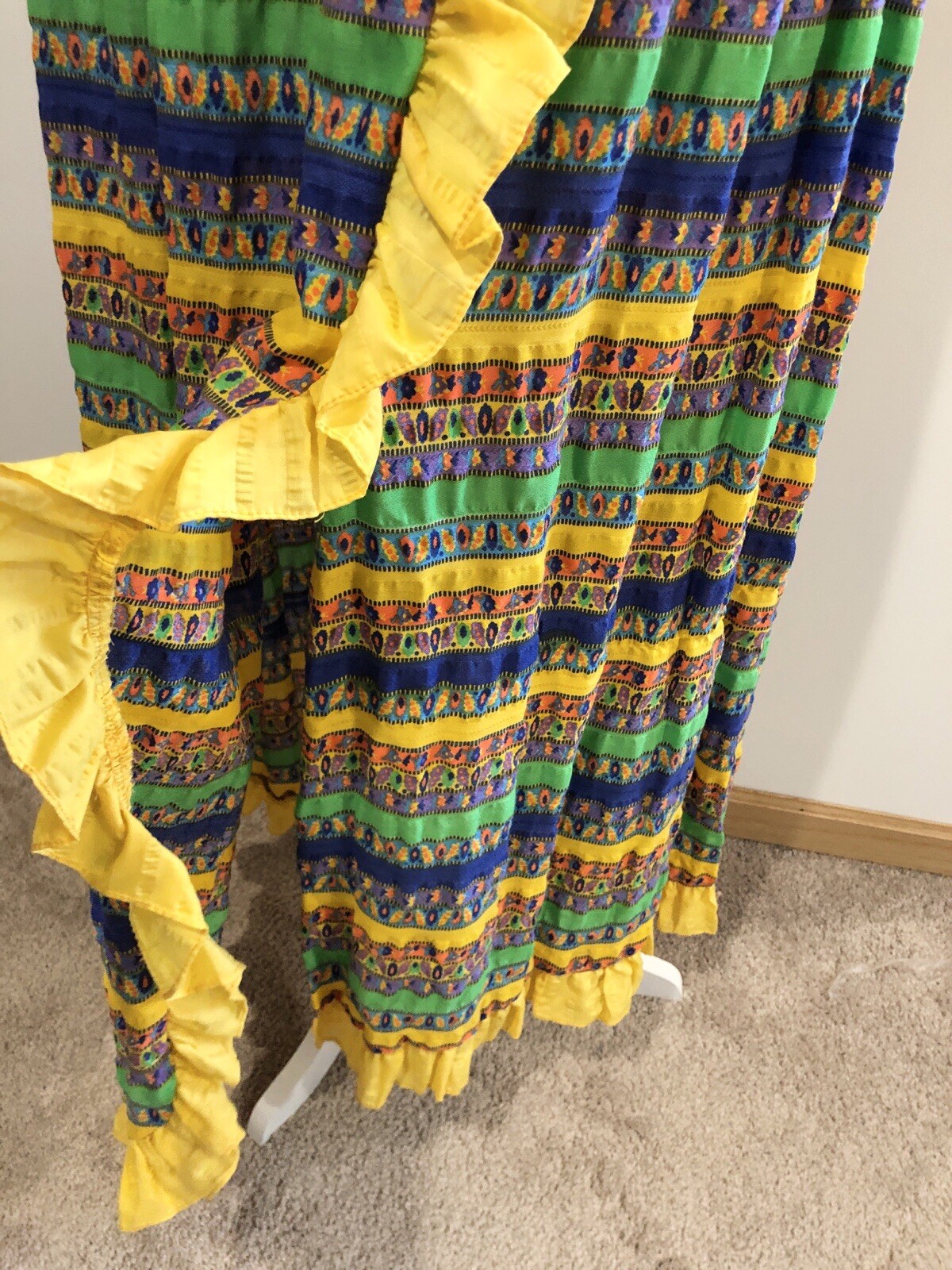 Vintage Lounge Craft Yellow Multi Sleeveless Ruffles 60s 70s Retro Maxi Dress