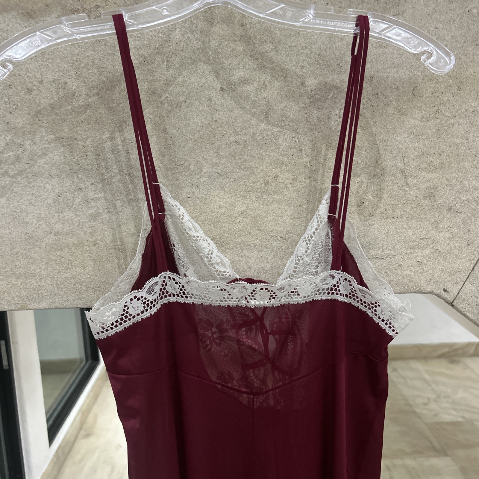 VINTAGE Vasarette Red Satin Long Nightgown Dress Lace Rossette Nightie Lingerie