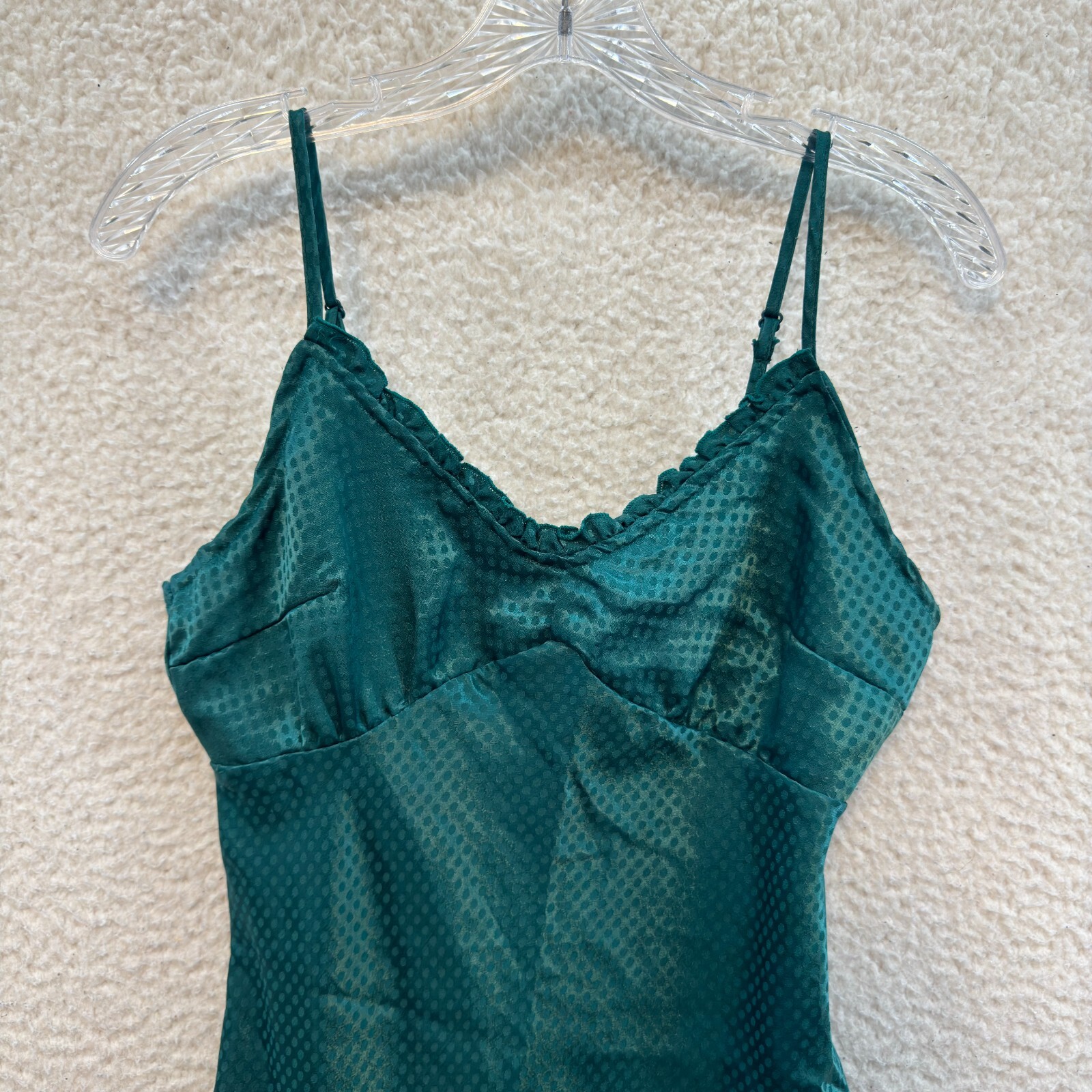 Y2K Vintage Midi Slip Dress Medium Emerald Green Boho Fairy Cottagecore Peasant