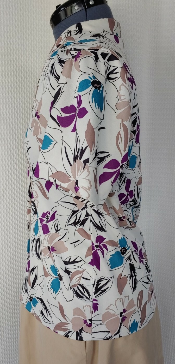 Vintage Cricket Lane Cream Button Down Top with Tan/Purple/Teal Florals Sz 12