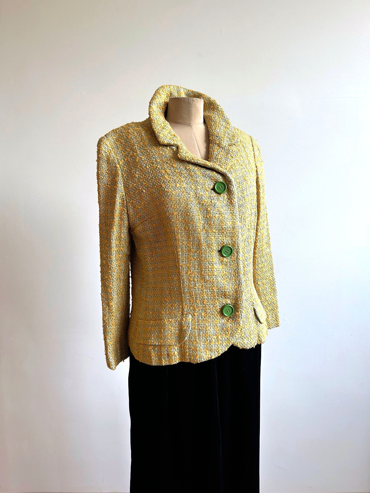 Vintage 1950s Yellow Green Tweed Soft Tailored Blazer Jacket Maisel sz M L 10 12