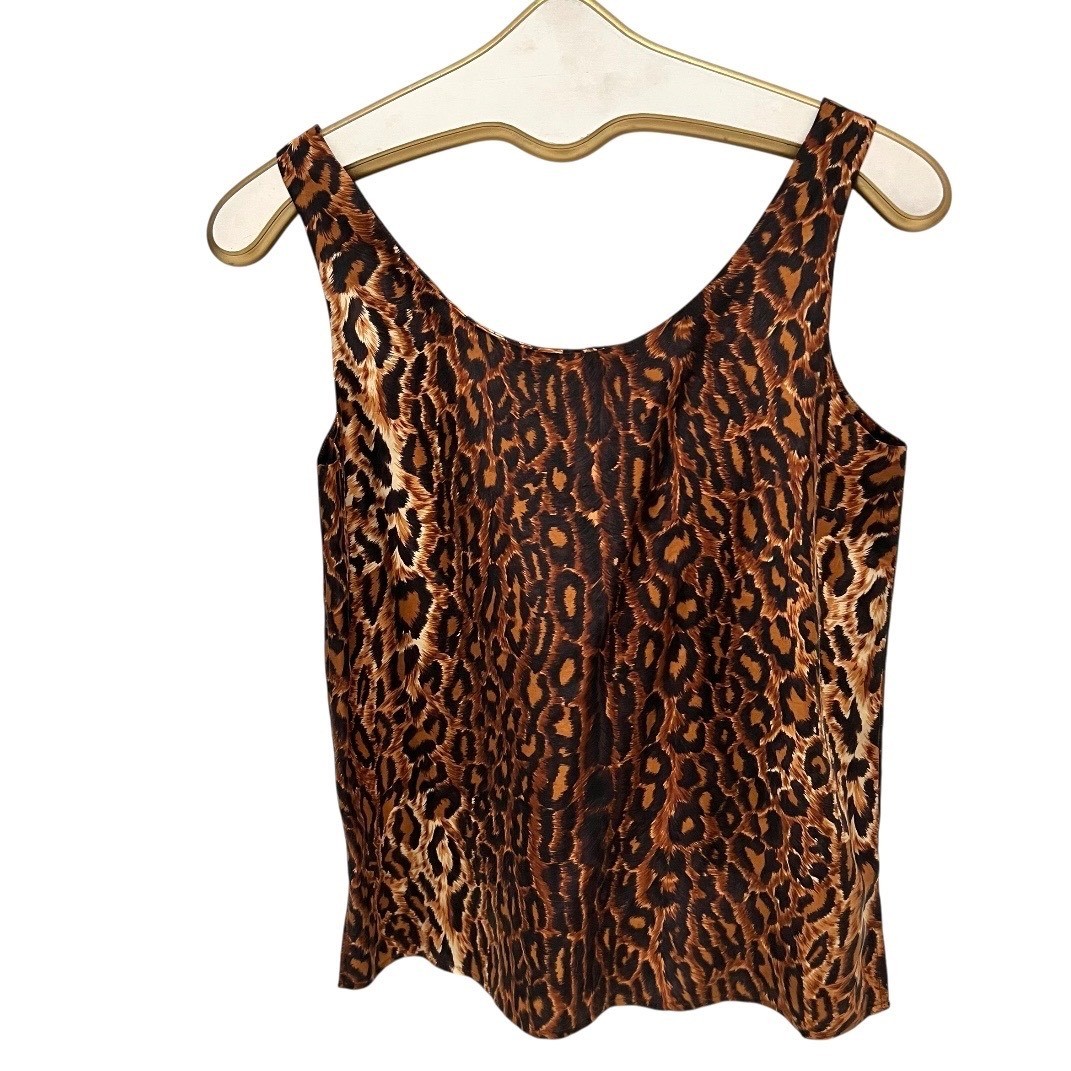 Vintage 90s Express Silk Leopard Print Tank Top XS Office Siren Mob Wife Chic