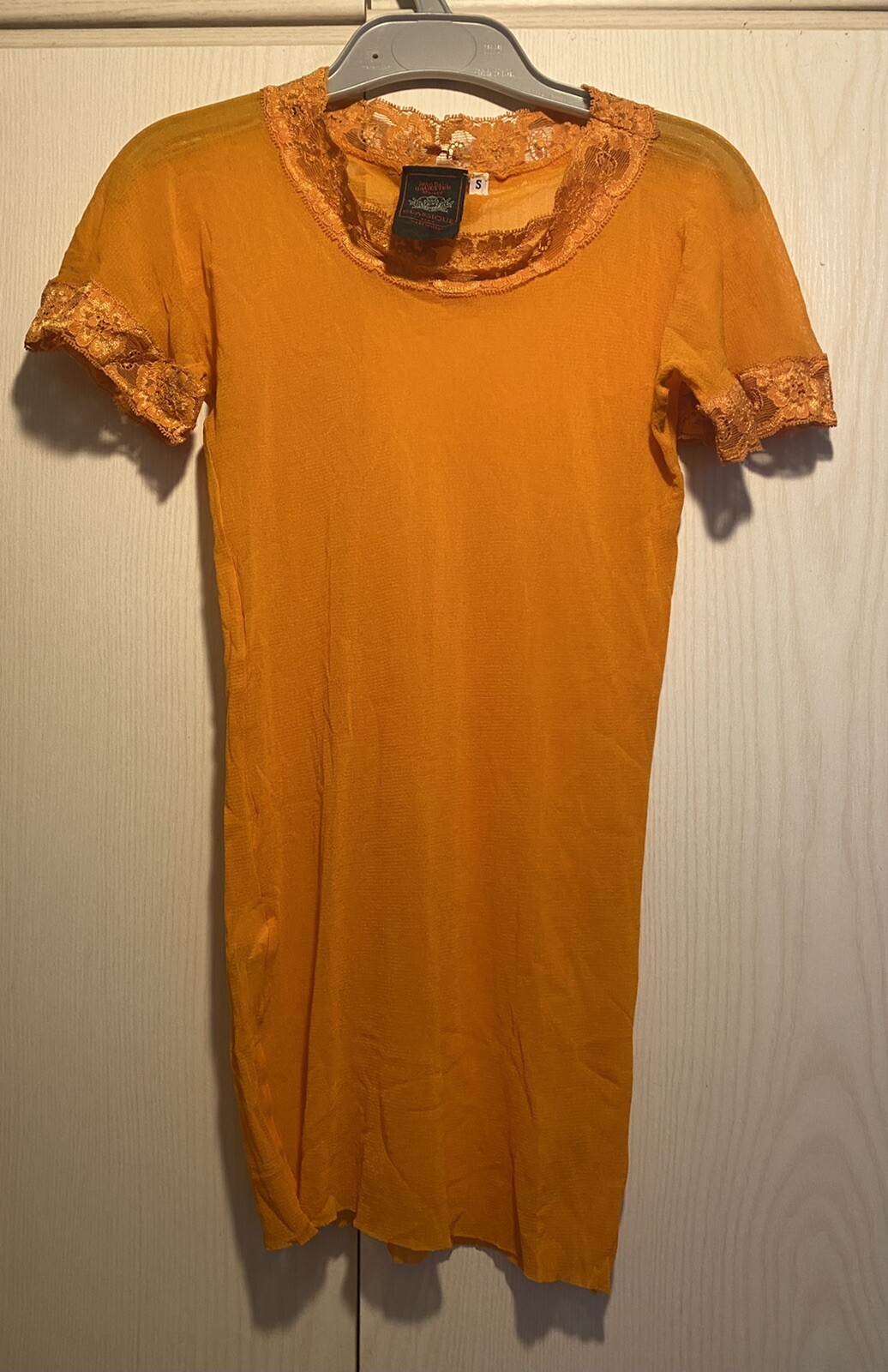 Vintage Jean Paul Gaulthier T-shirt 1990er orange mit Spitze, S, ungetragen