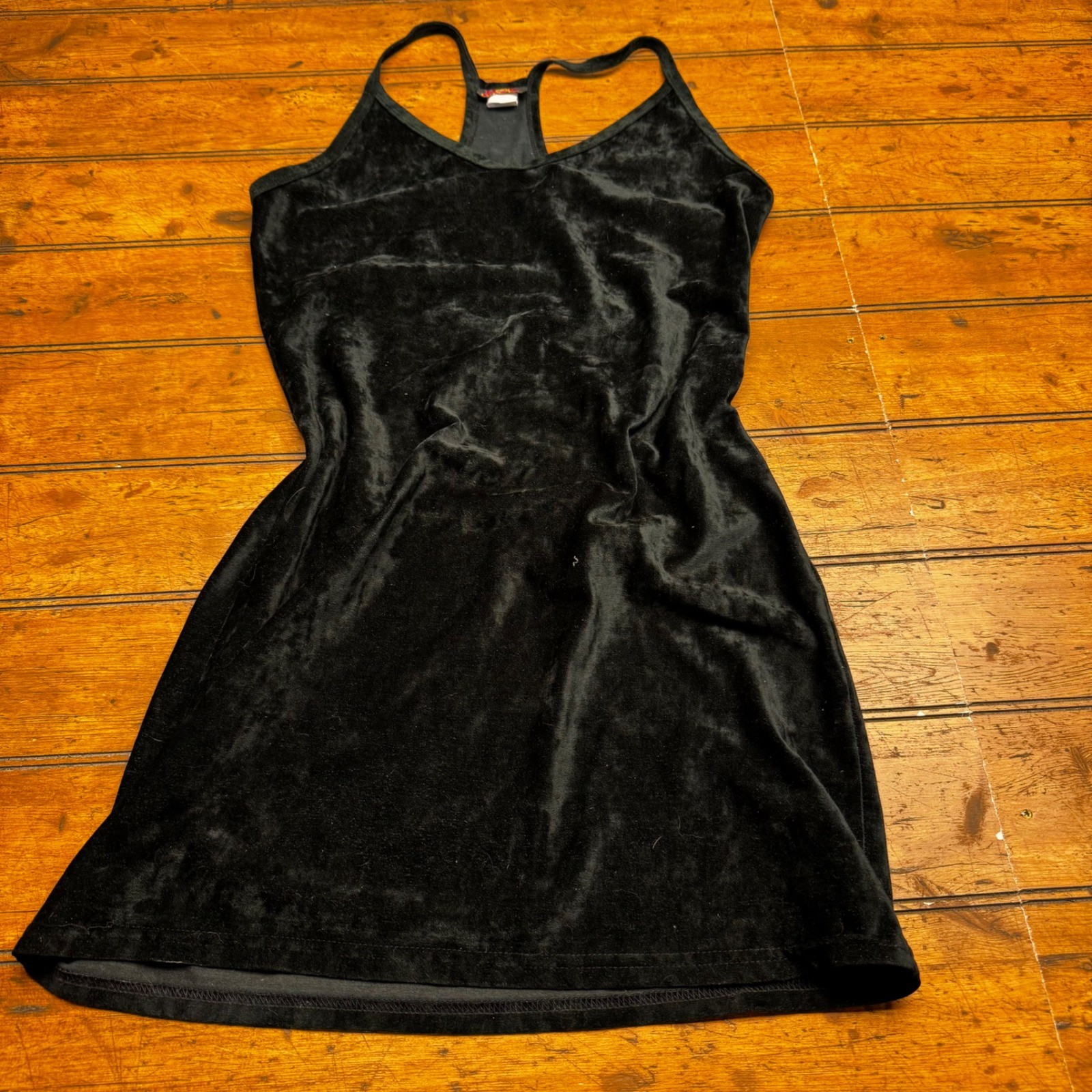Vintage Hot Kiss Black Crushed Velvet Mini Dress Racerback Y2K 90s Medium