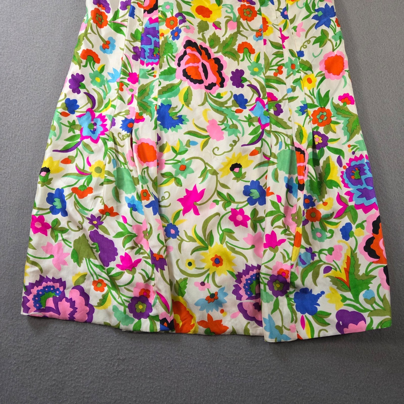 Vintage Silk Dress Womens Large Floral Midi Pleated Hippy Nat Gordon Liberty 60s