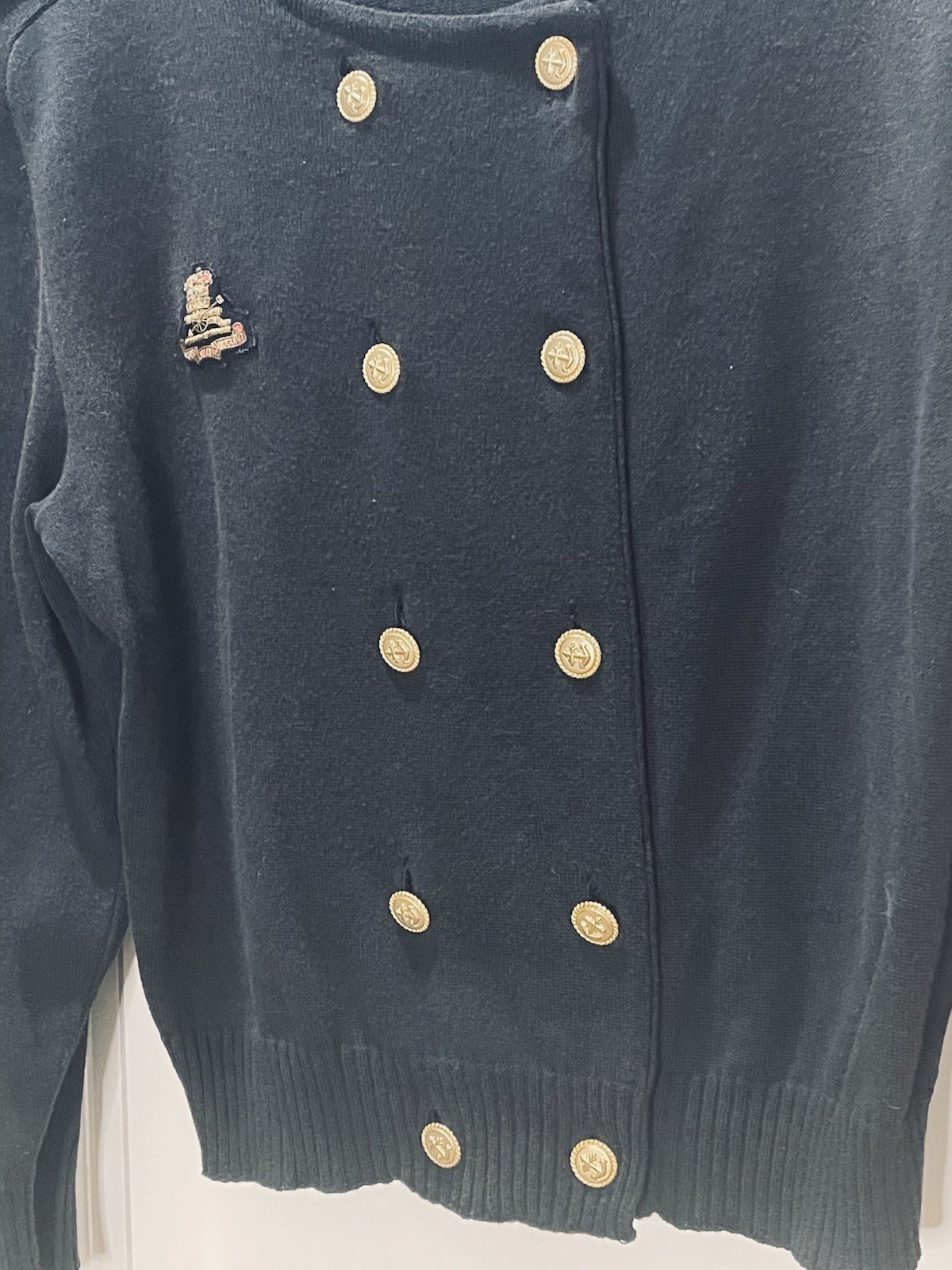 Vintage 80s Mondi Navy Military Style Double-Breasted Button Sweater W. Germany